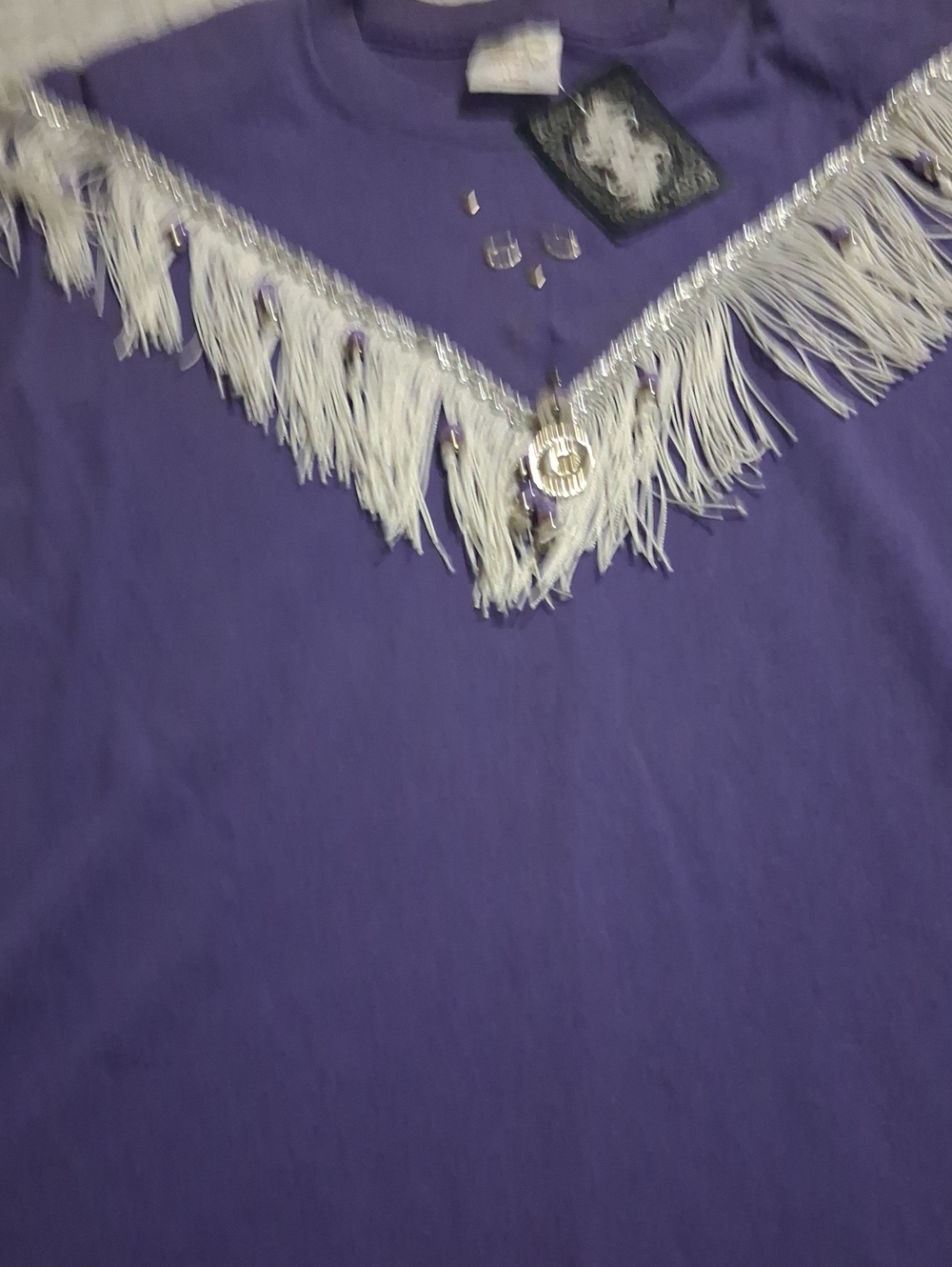Women Purple Fringe Tee with Sequin Accent